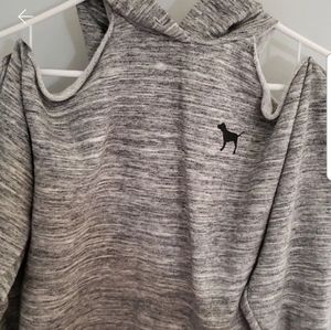 PINK gray cut out shoulder hoodie